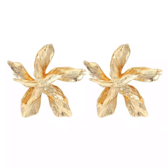 Metal Silver & Gold Color Flower Big Earrings - Picture 2 of 4